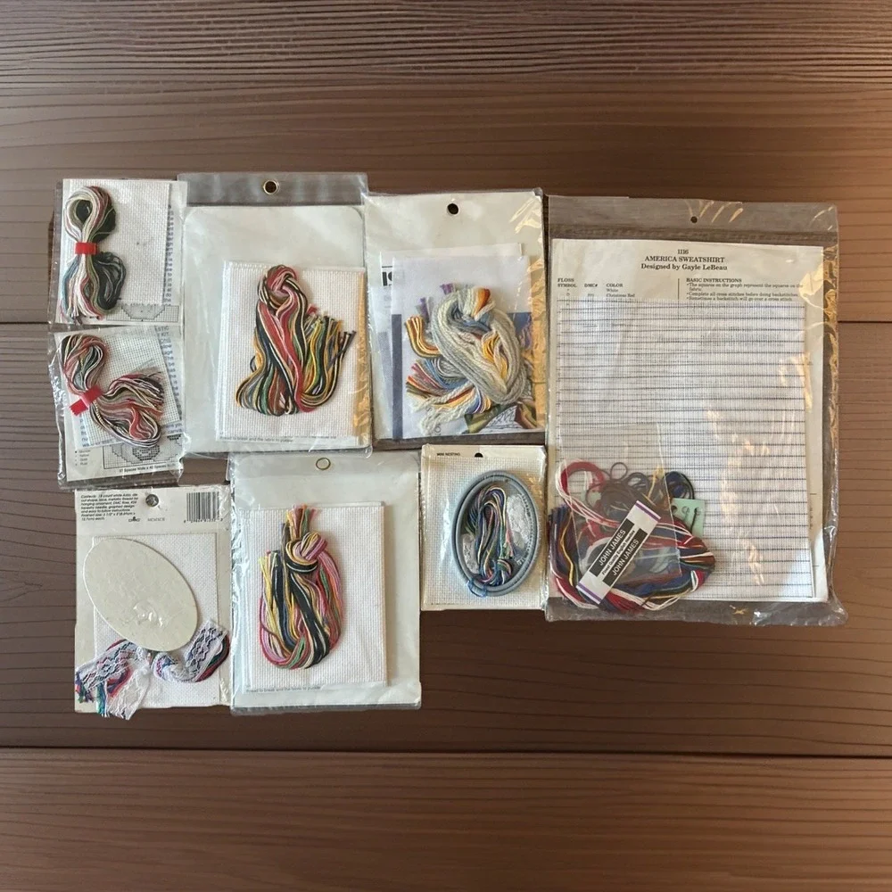 Lot 8 Counted Cross Stitch Embroidery Kits‎ Various Brands styles Sizes Vintage